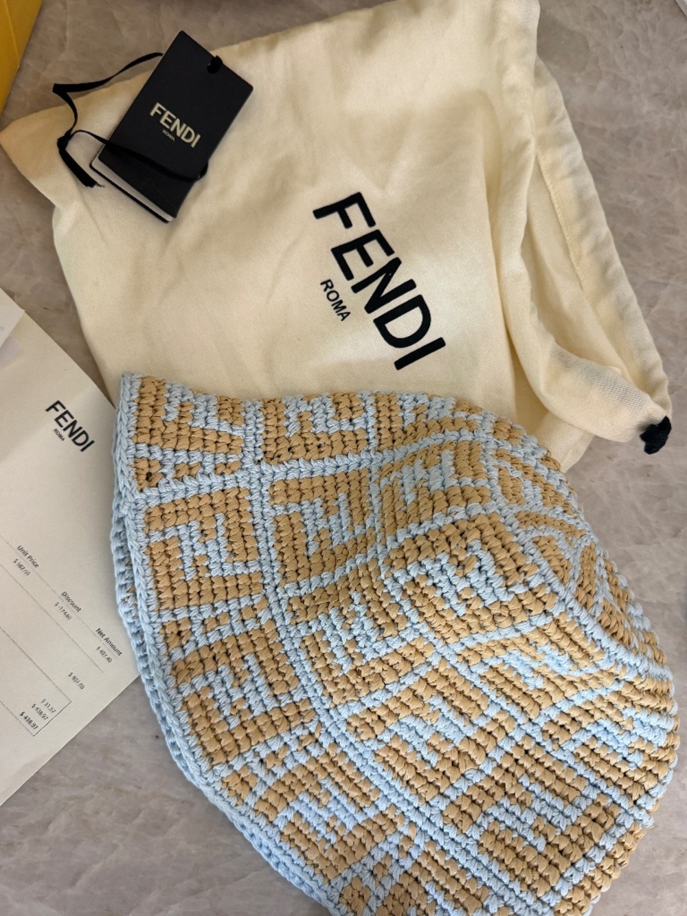 Fendi bucket raffia hat M/L blue